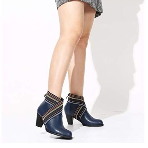 Women Comfy Pointed Toe Zipper Chunky High Heel Boots size 38/US 7.5 - Picture 8 of 15